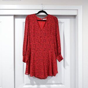 Alice + Olivia Size 6 Red and Black Long Sleeve Babydoll Dress